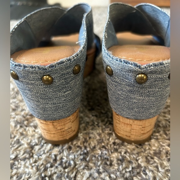 Crown Vintage cork platform heels with stretch denim like fabric size 8 - Picture 4 of 7